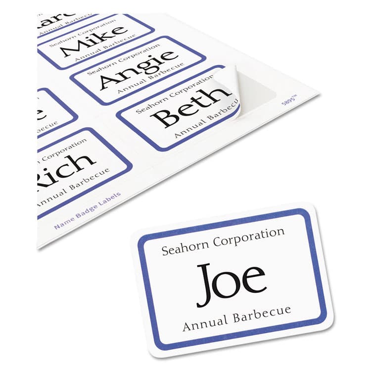 AVERY PRODUCTS CORPORATION Flexible Adhesive Name Badge Labels, 3.38 x 2.33, White/Blue Border, 400/Box (AVE5895) thumbnail 3