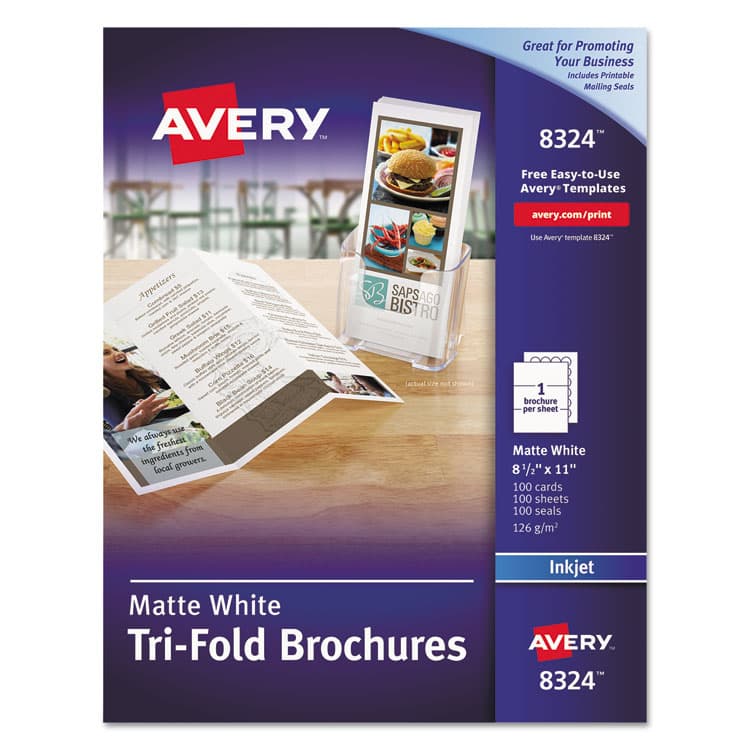 AVERY PRODUCTS CORPORATION Tri-Fold Brochures, 92 Bright, 85 lb Text Weight, 8.5 x 11, Matte White, 100/Pack (AVE8324)