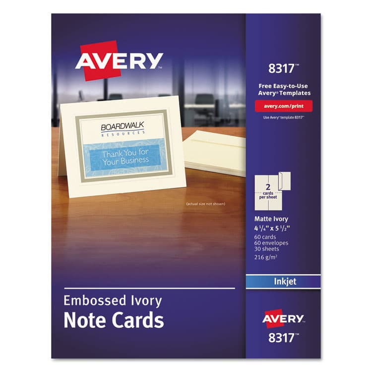 AVERY PRODUCTS CORPORATION Note Cards with Matching Envelopes, Inkjet, 80 lb, 4.25 x 5.5, Embossed Matte Ivory, 60 Cards, 2 Cards/Sheet, 30 Sheets/Pack (AVE8317)