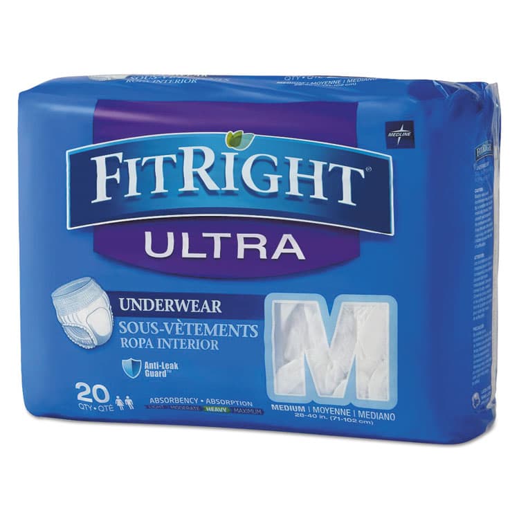 MEDLINE INDUSTRIES, . FitRight Ultra Protective Underwear, Medium, 28" to 40" Waist, 20/Pack, 4 Pack/Carton (MIIFIT23005ACT)