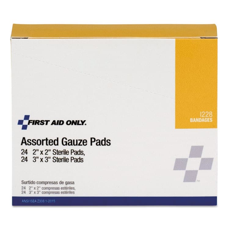 FIRST AID ONLY, . Gauze Pads, Sterile, Assorted, 2 x 2; 3 x 3, 48/Box (FAOI228)