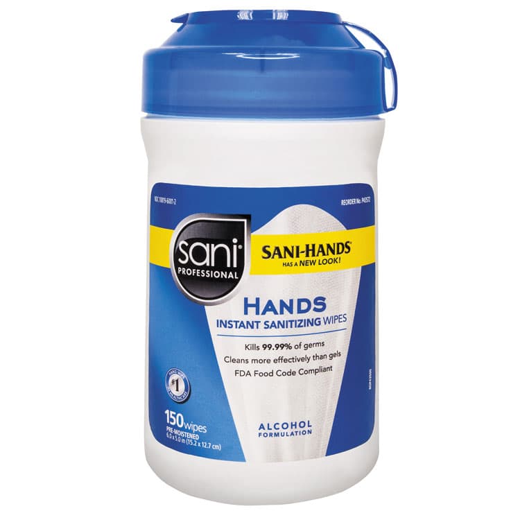 NICE-PAK PRODUCTS, Hands Instant Sanitizing Wipes, 5 x 6, Unscented, White, 150/Canister (NICP43572EA)