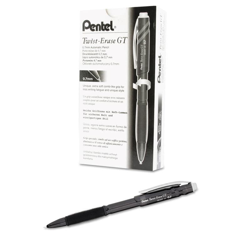 PENTEL OF AMERICA Twist-Erase GT Pencils, 0.7 mm, HB (#2), Black Lead, Black Barrel (PENQE207A) thumbnail 2