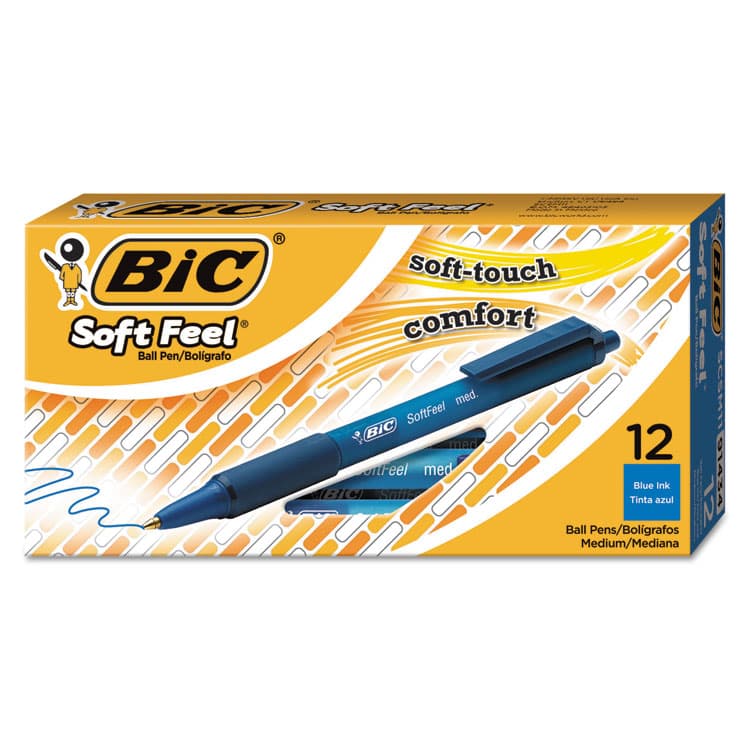 BIC CORP. Soft Feel Ballpoint Pen, Retractable, Medium 1 mm, Blue Ink, Blue Barrel, Dozen (BICSCSM11BE) thumbnail 3