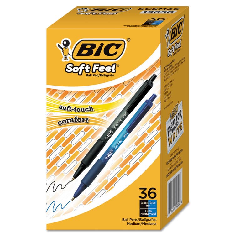 BIC CORP. Soft Feel Ballpoint Pen Value Pack, Retractable, Medium 1 mm, Assorted Ink and Barrel Colors, 36/Pack (BICSCSM361AST)