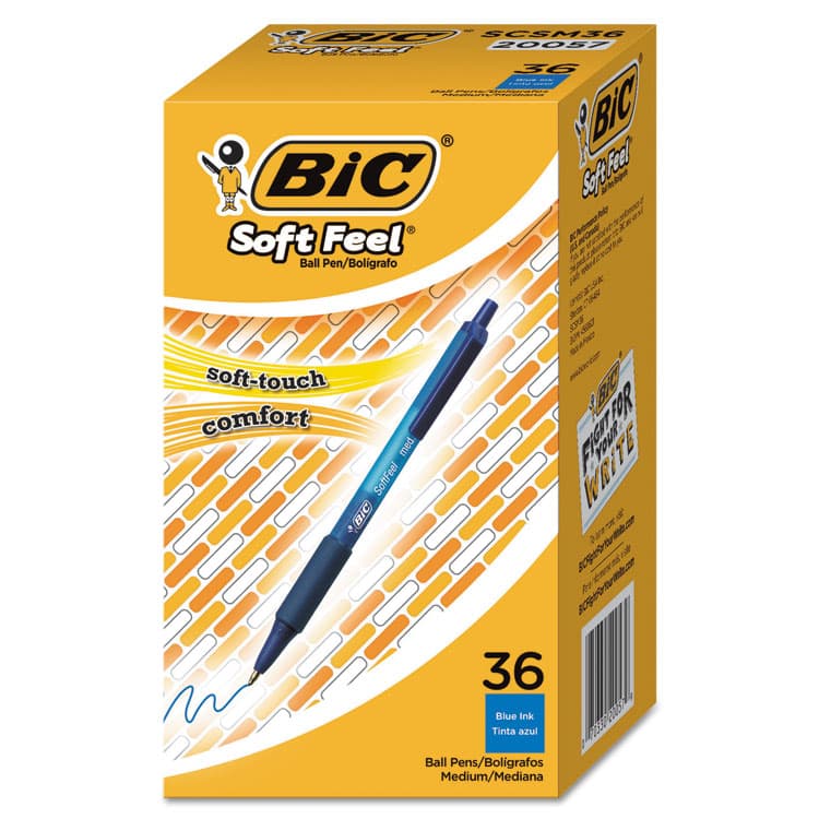 BIC CORP. Soft Feel Ballpoint Pen Value Pack, Retractable, Medium 1 mm, Blue Ink, Blue Barrel, 36/Pack (BICSCSM361BE)
