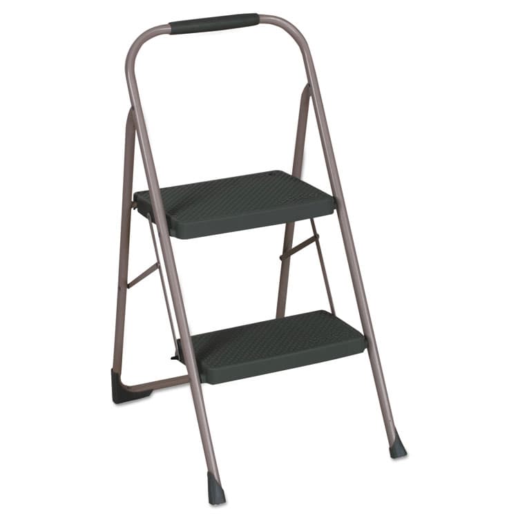 COSCO Big Step Folding Stool, 2-Step, 200 lb Capacity, 20.5" Working Height, 22" Spread, Black/Gray (CSC11308PBL1E)