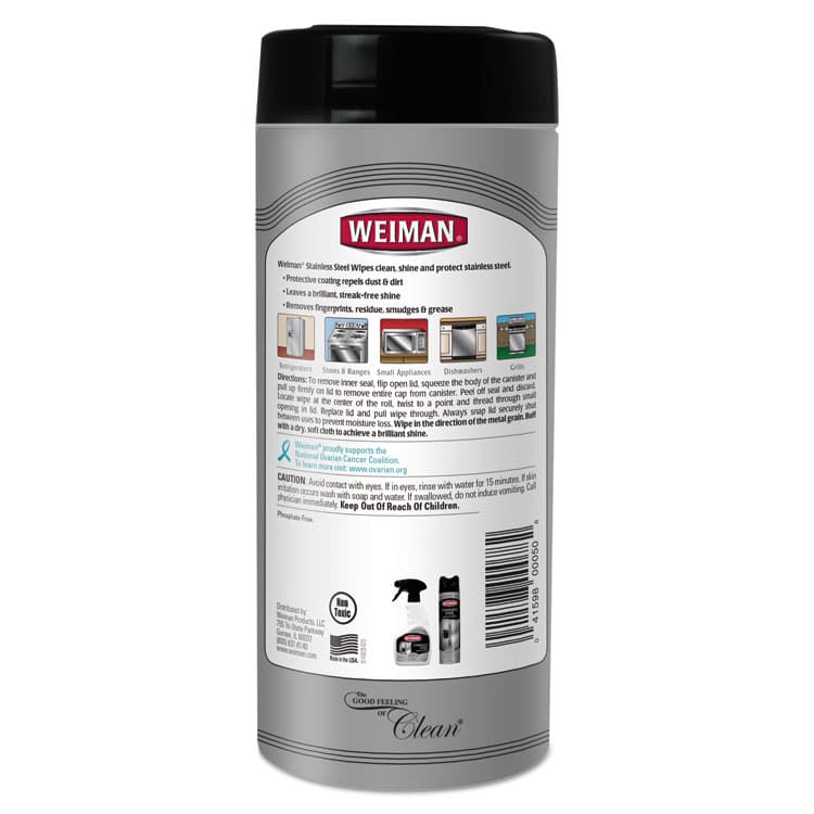 WEIMAN Stainless Steel Wipes, 1-Ply, 7 x 8, White, 30/Canister, 4 Canisters/Carton (WMN92CT) thumbnail 3