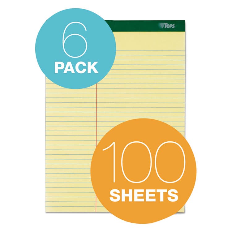 TOPS BUSINESS FORMS Double Docket Ruled Pads, Pitman Rule Variation (Offset Dividing Line - 3" Left), (100) Canary Yellow 8.5 x 11 Sheets, 6/Pack (TOP63396) thumbnail 3