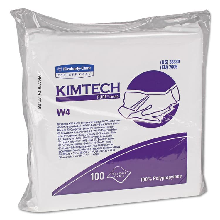 KIMBERLY CLARK W4 Critical Task Wipers, Flat Double Bag, 12 x 12, Unscented, White, 100/Bag, 5 Bags/Carton (KCC33330)