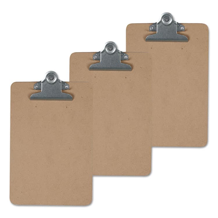 UNIVERSAL OFFICE PRODUCTS Hardboard Clipboard, 1.25" Clip Capacity, Holds 8.5 x 14 Sheets, Brown, 3/Pack (UNV40305VP)