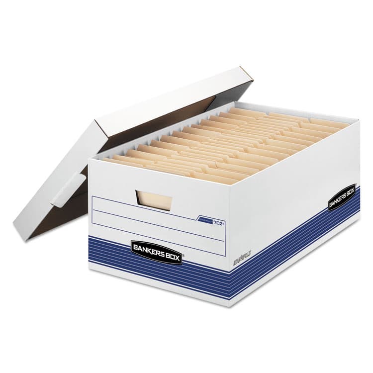 FELLOWES MFG. CO. STOR/FILE Medium-Duty Storage Boxes, Legal Files, 15.88" x 25.38" x 10.25", White/Blue, 12/Carton (FEL00702)