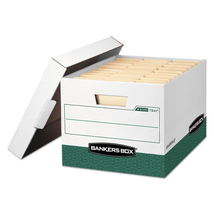 FELLOWES MFG. CO. R-KIVE Heavy-Duty Storage Boxes, Letter/Legal Files, 12.75" x 16.5" x 10.38", White/Green, 12/Carton (FEL07241)