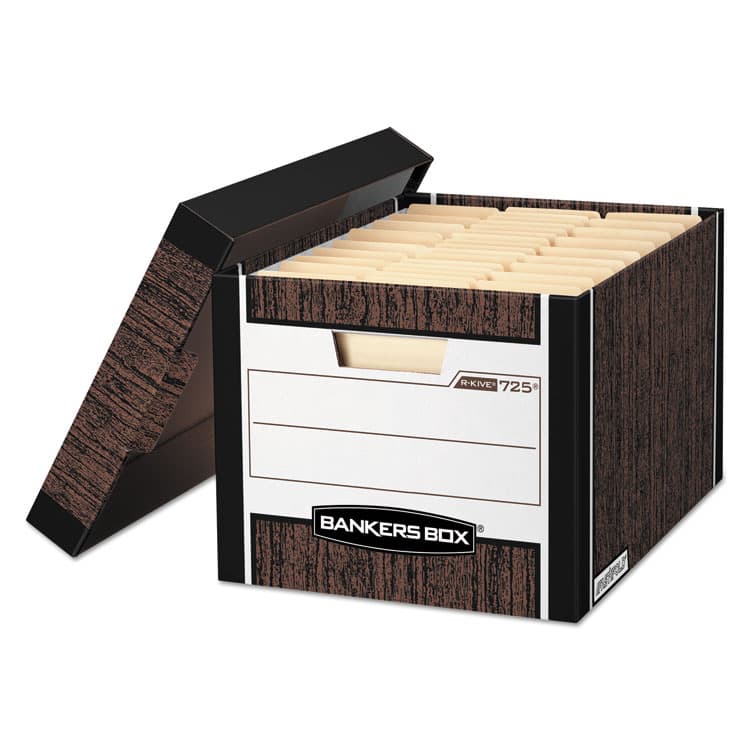 FELLOWES MFG. CO. R-KIVE Heavy-Duty Storage Boxes, Letter/Legal Files, 12.75" x 16.5" x 10.38", Woodgrain, 4/Carton (FEL0072506)
