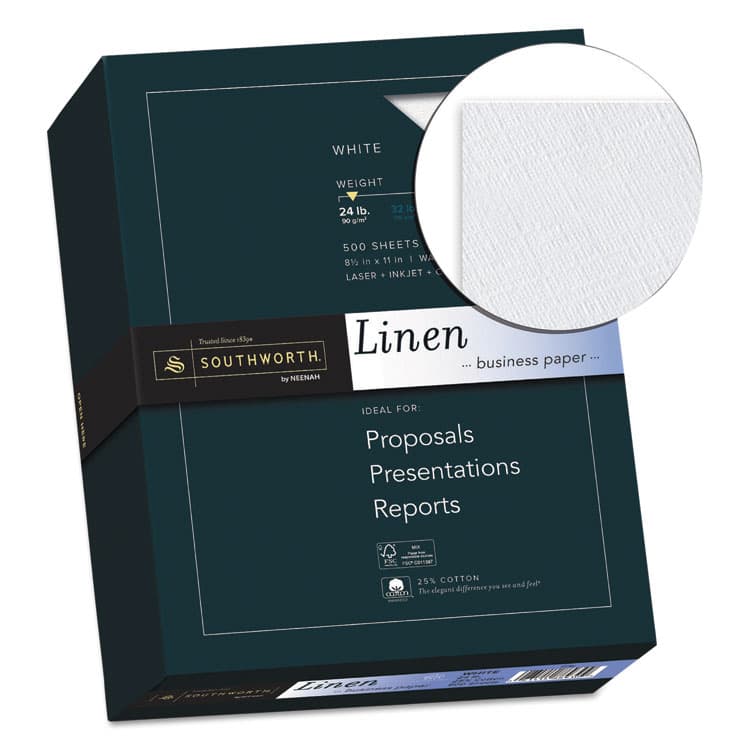 SOUTHWORTH CO. 25% Cotton Linen Business Paper, 91 Bright, 24 lb Bond Weight, 8.5 x 11, White, 500/Ream (SOU554C) thumbnail 2