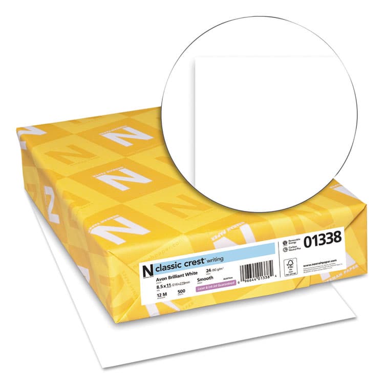 NEENAH PAPER CLASSIC CREST Stationery, 93 Bright, 24 lb Bond Weight, 8.5 x 11, Avon White, 500/Ream (NEE01338) thumbnail 2