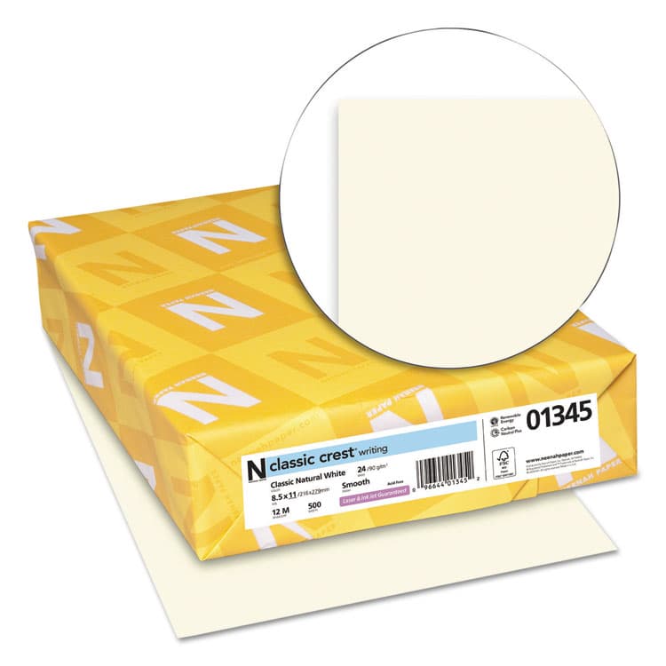 NEENAH PAPER CLASSIC CREST Stationery, 24 lb Bond Weight, 8.5 x 11, Classic Natural White, 500/Ream (NEE01345) thumbnail 2