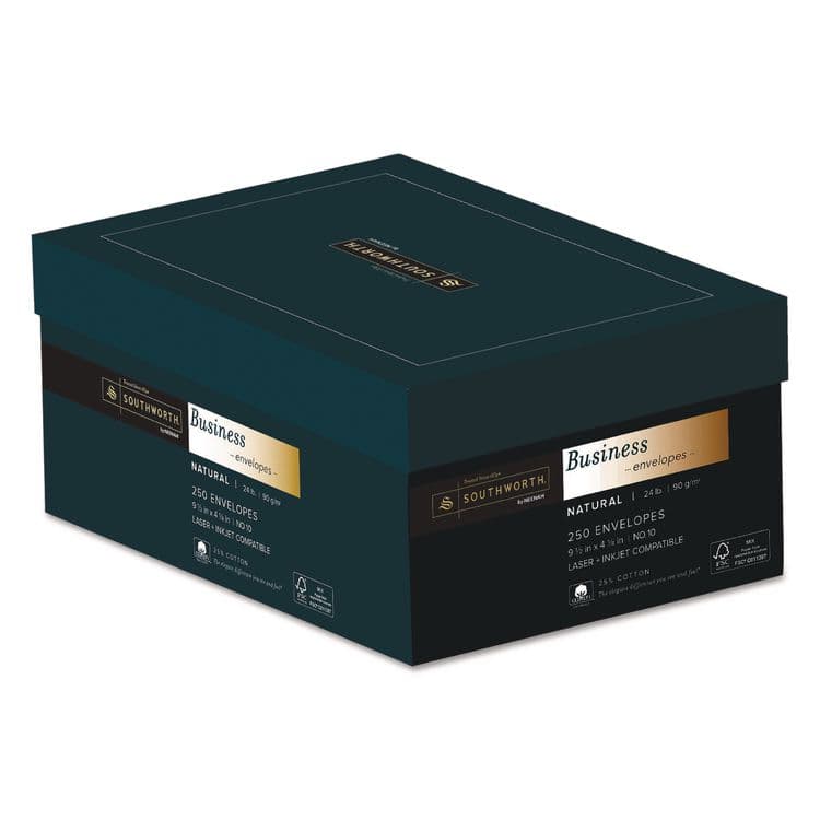 SOUTHWORTH CO. 25% Cotton #10 Business Envelope, Commercial Flap, Gummed Closure, 4.13 x 9.5, Natural, 250/Box (SOUJ404N10)
