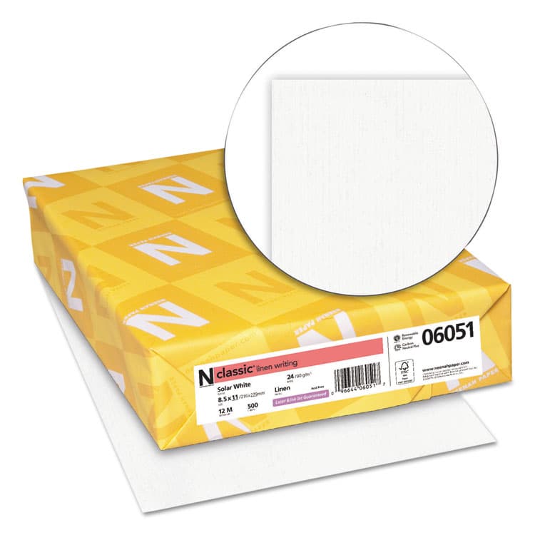 NEENAH PAPER CLASSIC Linen Stationery, 97 Bright, 24 lb Bond Weight, 8.5 x 11, Solar White, 500/Ream (NEE06051) thumbnail 2