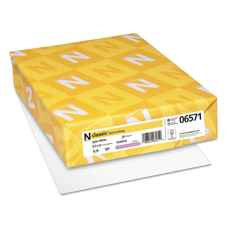 NEENAH PAPER CLASSIC Laid Stationery, 97 Bright, 24 lb Bond Weight, 8.5 x 11, Solar White, 500/Ream (NEE06571)