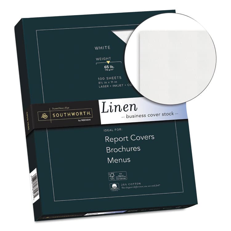 SOUTHWORTH CO. 25% Cotton Linen Cover Stock, 65-lb Cover Weight, 8.5 x 11, 100/Pack (SOUZ550CK) thumbnail 2