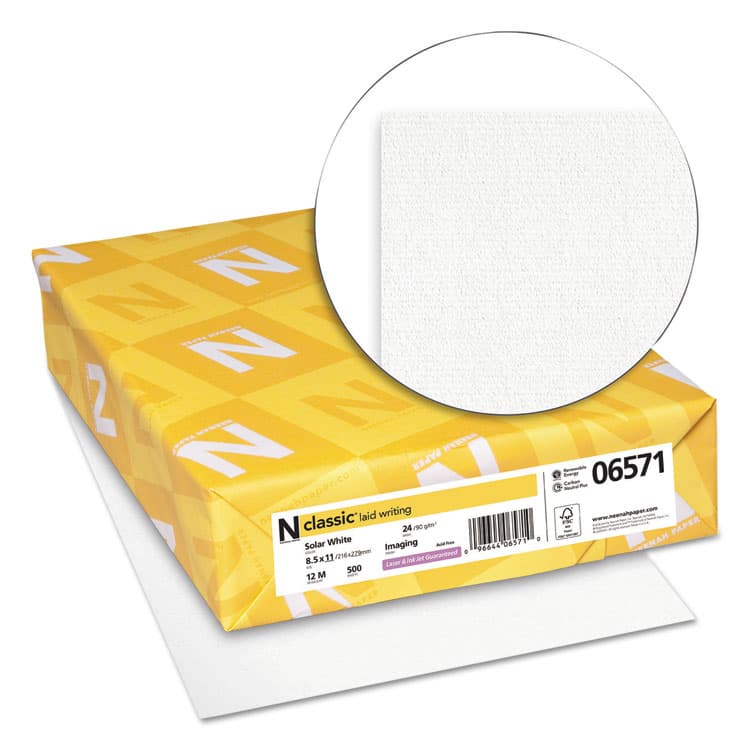 NEENAH PAPER CLASSIC Laid Stationery, 97 Bright, 24 lb Bond Weight, 8.5 x 11, Solar White, 500/Ream (NEE06571) thumbnail 2