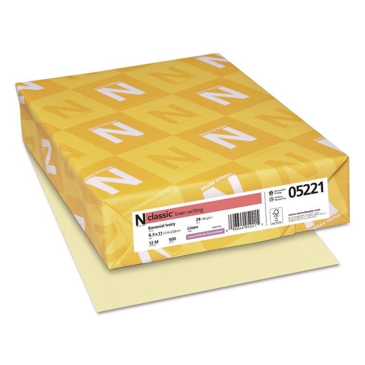 NEENAH PAPER CLASSIC Linen Stationery, 24 lb Bond Weight, 8.5 x 11, Baronial Ivory, 500/Ream (NEE05221)