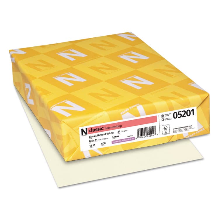NEENAH PAPER CLASSIC Linen Stationery, 24 lb Bond Weight, 8.5 x 11, Classic Natural White, 500/Ream (NEE05201)