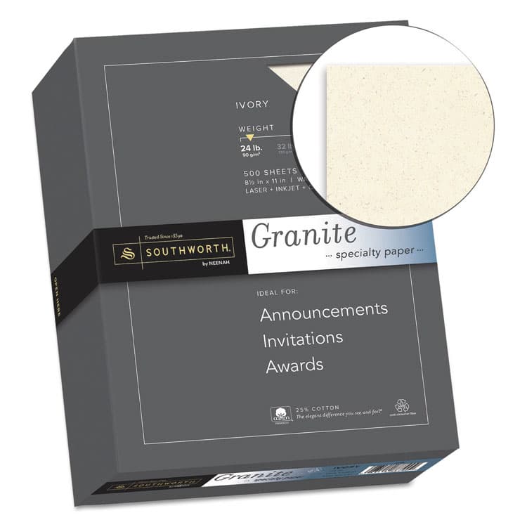 SOUTHWORTH CO. Granite Specialty Paper, 24 lb Bond Weight, 8.5 x 11, Ivory, 500/Ream (SOU934C) thumbnail 2