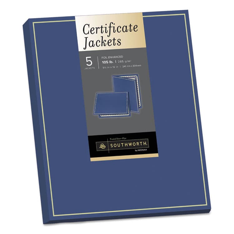 SOUTHWORTH CO. Certificate Jacket, Navy/Gold Border, 88-lb Felt Finish Stock, 12 x 9.5, 5/Pack (SOUPF6)