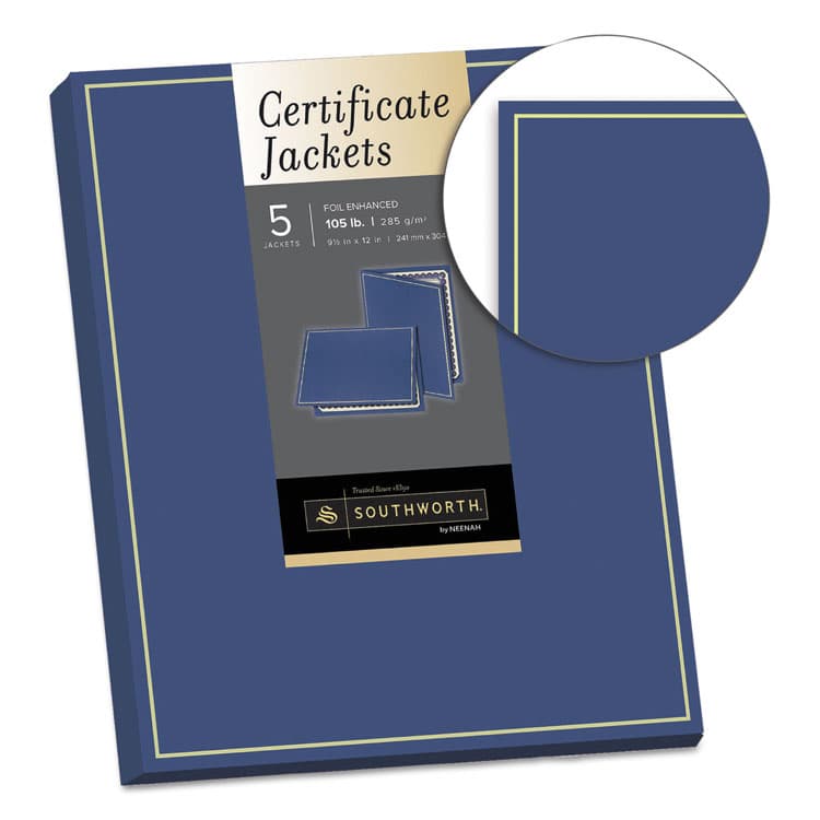 SOUTHWORTH CO. Certificate Jacket, Navy/Gold Border, 88-lb Felt Finish Stock, 12 x 9.5, 5/Pack (SOUPF6) thumbnail 2