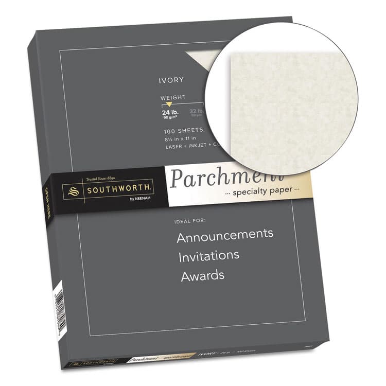 SOUTHWORTH CO. Parchment Specialty Paper, 24 lb Bond Weight, 8.5 x 11, Ivory, 100/Pack (SOUP984CK336) thumbnail 2