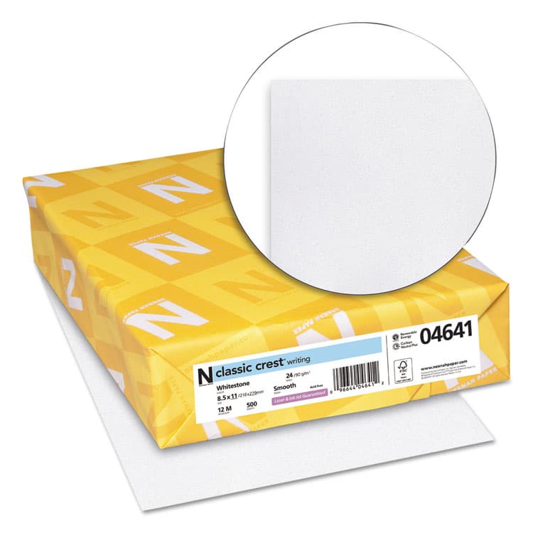 NEENAH PAPER CLASSIC CREST Stationery Writing Paper, 24 lb Bond Weight, 8.5 x 11, Whitestone, 500/Ream (NEE04641) thumbnail 2