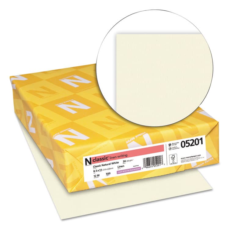 NEENAH PAPER CLASSIC Linen Stationery, 24 lb Bond Weight, 8.5 x 11, Classic Natural White, 500/Ream (NEE05201) thumbnail 2