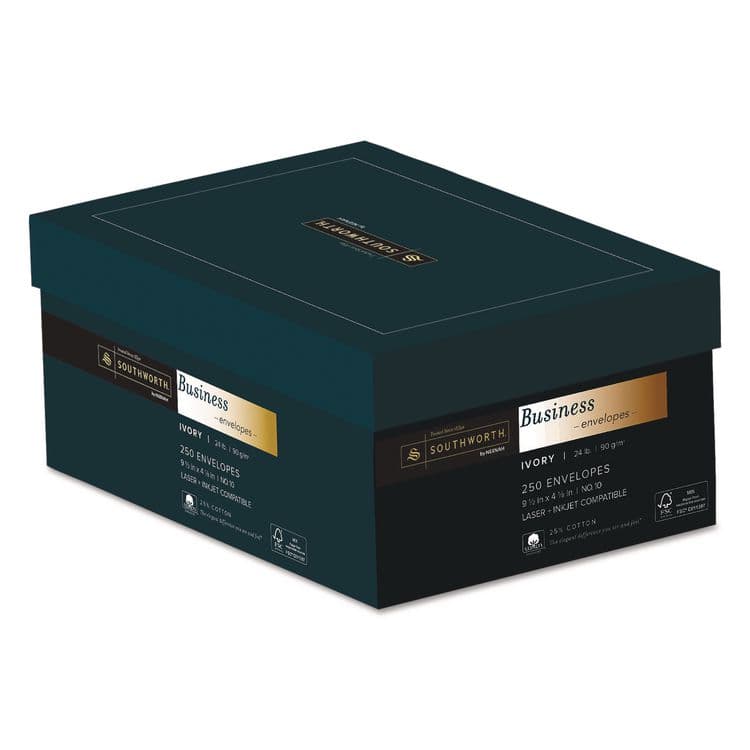 SOUTHWORTH CO. 25% Cotton #10 Business Envelope, Commercial Flap, Gummed Closure, 4.13 x 9.5, Ivory, 250/Box (SOUJ404I10)