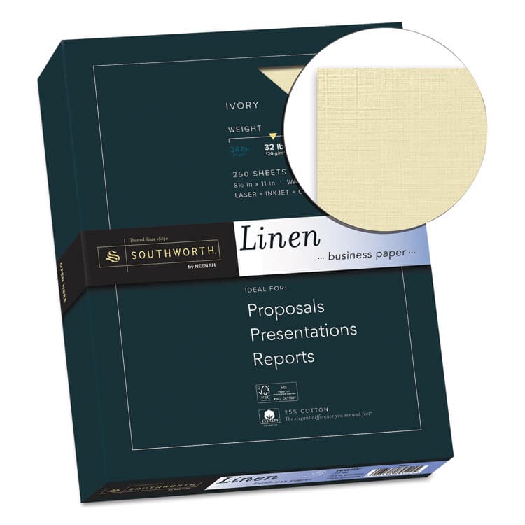 SOUTHWORTH CO. 25% Cotton Linen Business Paper, 32 lb Bond Weight, 8.5 x 11, Ivory, 250/Pack (SOUJ568C) thumbnail 2