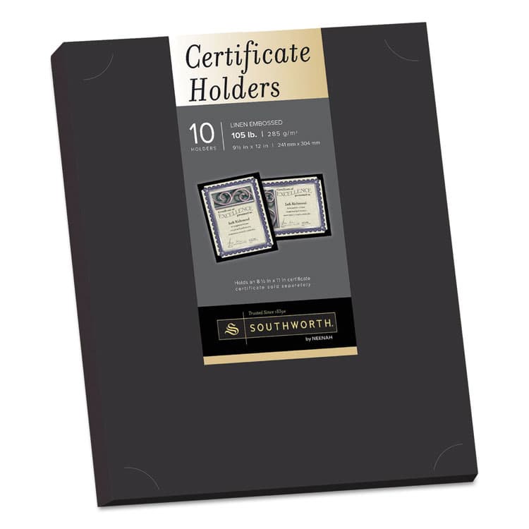 SOUTHWORTH CO. Certificate Holder, Black, 105lb Linen Stock, 12 x 9.5, 10/Pack (SOUPF18)