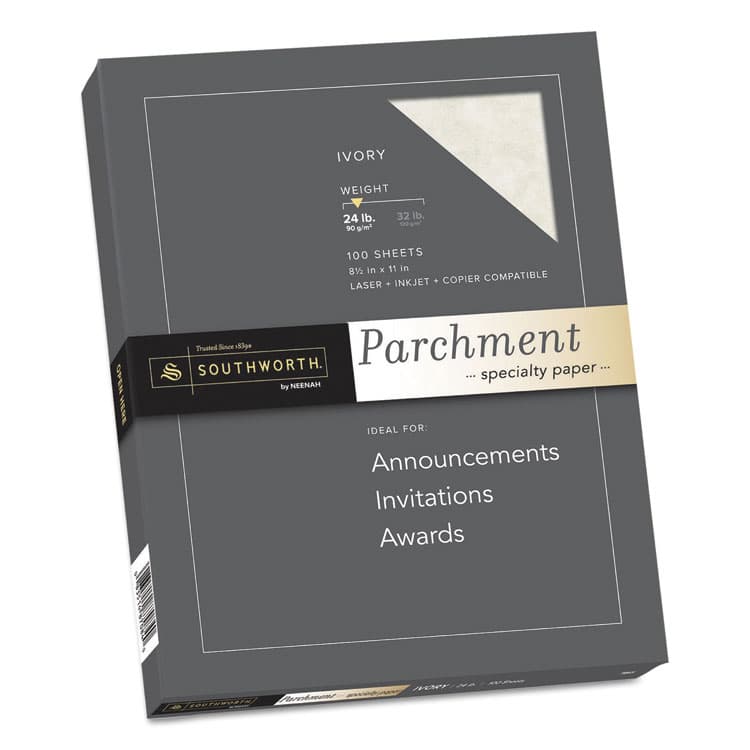 SOUTHWORTH CO. Parchment Specialty Paper, 24 lb Bond Weight, 8.5 x 11, Ivory, 100/Pack (SOUP984CK336)
