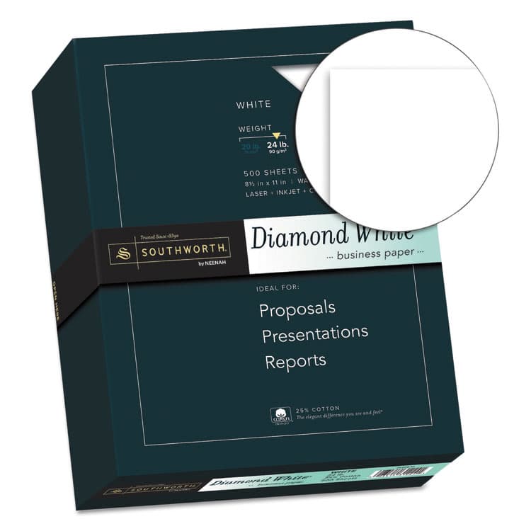 SOUTHWORTH CO. 25% Cotton Diamond White Business Paper, 95 Bright, 24 lb Bond Weight, 8.5 x 11, 500/Ream (SOU3122410) thumbnail 2