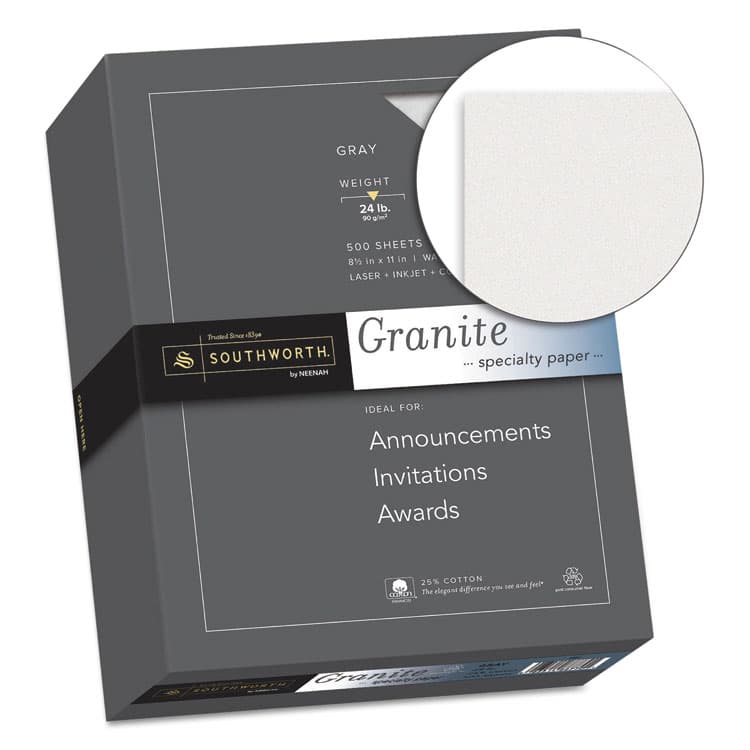 SOUTHWORTH CO. Granite Specialty Paper, 24 lb Bond Weight, 8.5 x 11, Gray, 500/Ream (SOU914C) thumbnail 2