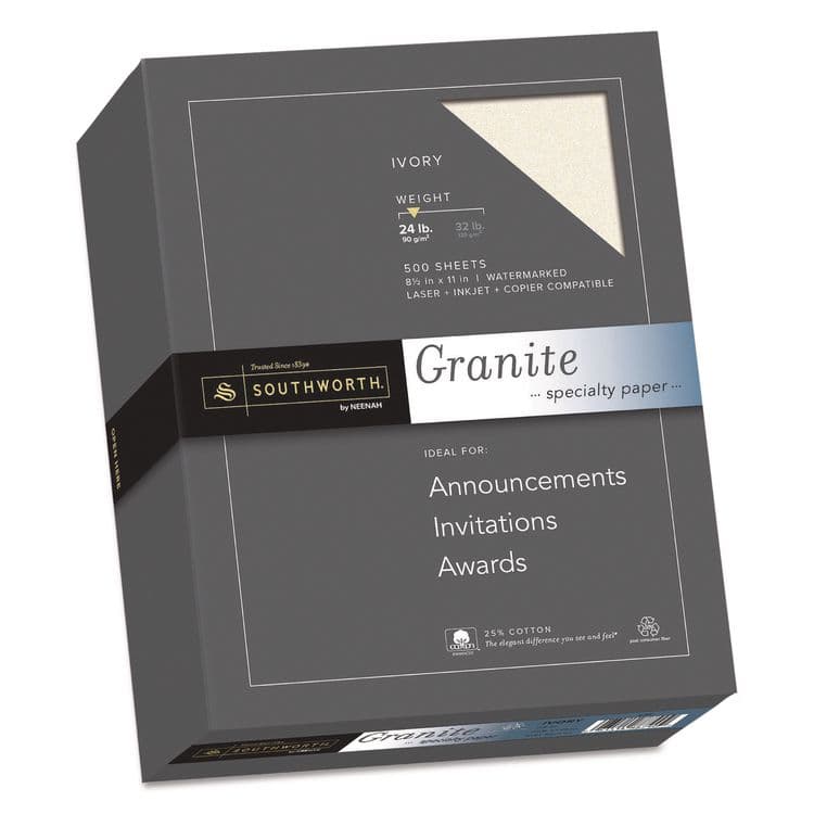 SOUTHWORTH CO. Granite Specialty Paper, 24 lb Bond Weight, 8.5 x 11, Ivory, 500/Ream (SOU934C)