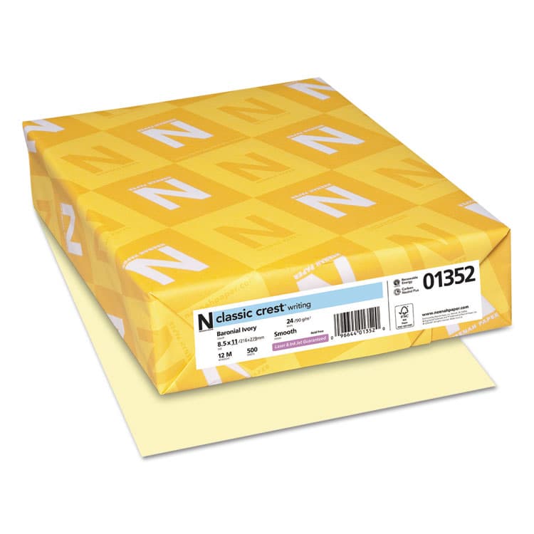 NEENAH PAPER CLASSIC CREST Stationery, 24 lb Bond Weight, 8.5 x 11, Baronial Ivory, 500/Ream (NEE01352)