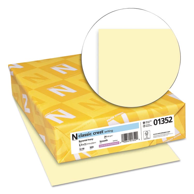 NEENAH PAPER CLASSIC CREST Stationery, 24 lb Bond Weight, 8.5 x 11, Baronial Ivory, 500/Ream (NEE01352) thumbnail 2