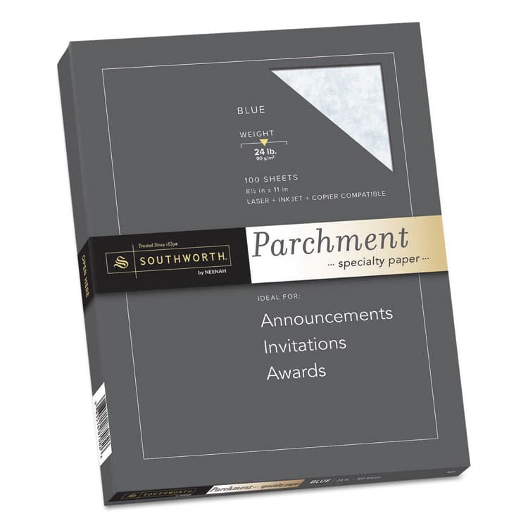 SOUTHWORTH CO. Parchment Specialty Paper, 24 lb Bond Weight, 8.5 x 11, Blue, 100/Box (SOUP964CK336)