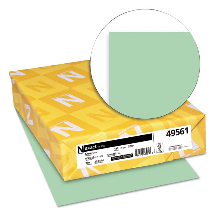 NEENAH PAPER Exact Index Card Stock, 110 lb Index Weight, 8.5 x 11, Green, 250/Pack (WAU49561) thumbnail 2