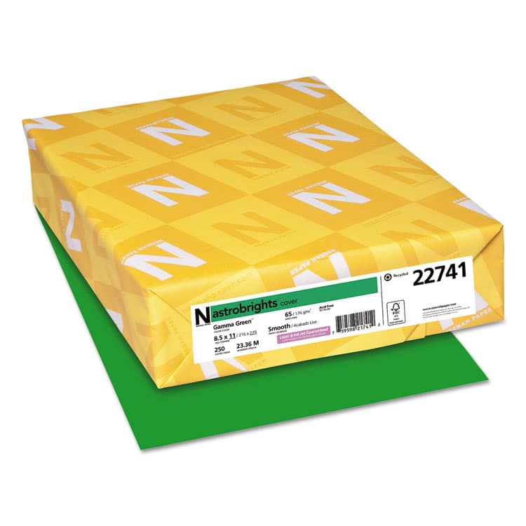 NEENAH PAPER Color Cardstock, 65 lb Cover Weight, 8.5 x 11, Gamma Green, 250/Pack (WAU22741)