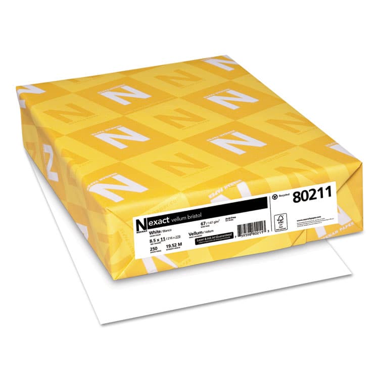 NEENAH PAPER Exact Vellum Bristol Cover Stock, 94 Bright, 67-lb Bristol Weight, 8.5 x 11, White, 250/Pack (WAU80211)