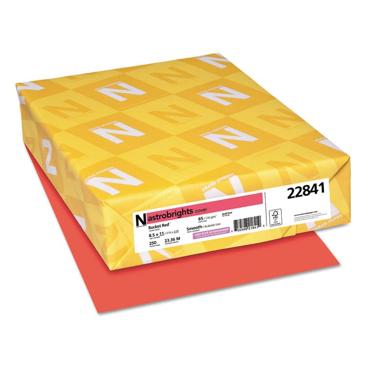 NEENAH PAPER Color Cardstock, 65 lb Cover Weight, 8.5 x 11, Rocket Red, 250/Pack (WAU22841)