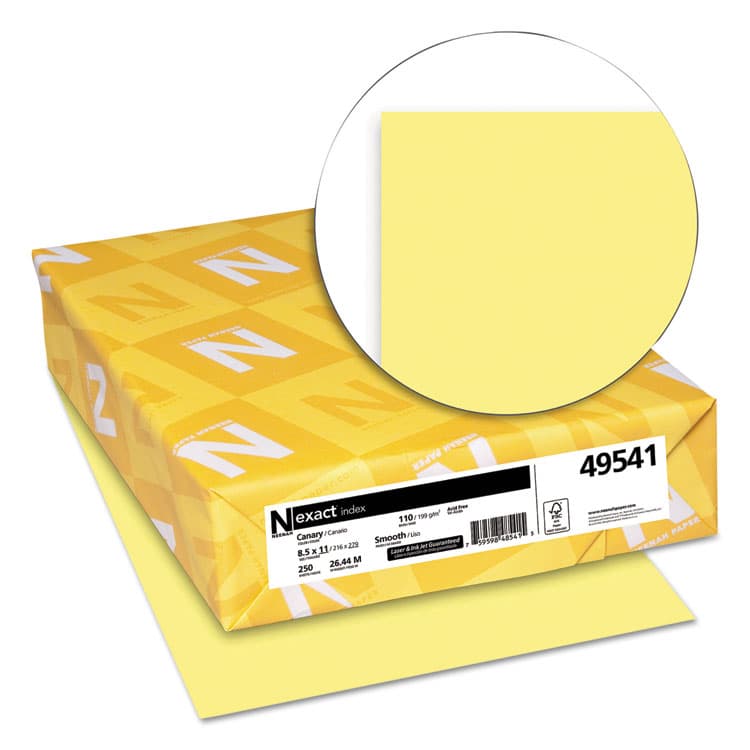 NEENAH PAPER Exact Index Card Stock, 110 lb Index Weight, 8.5 x 11, Canary, 250/Pack (WAU49541) thumbnail 2
