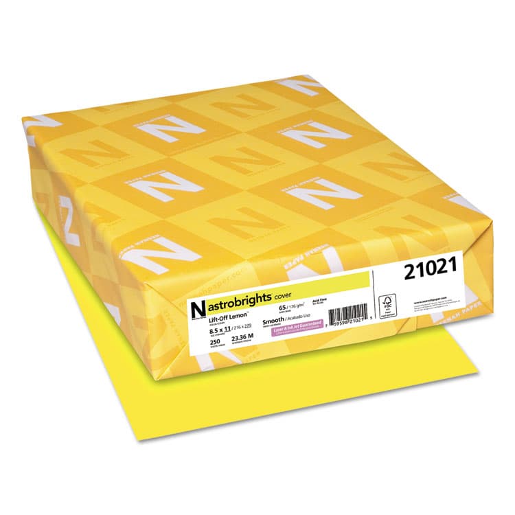 NEENAH PAPER Color Cardstock, 65 lb Cover Weight, 8.5 x 11, Lift-Off Lemon, 250/Pack (WAU21021)
